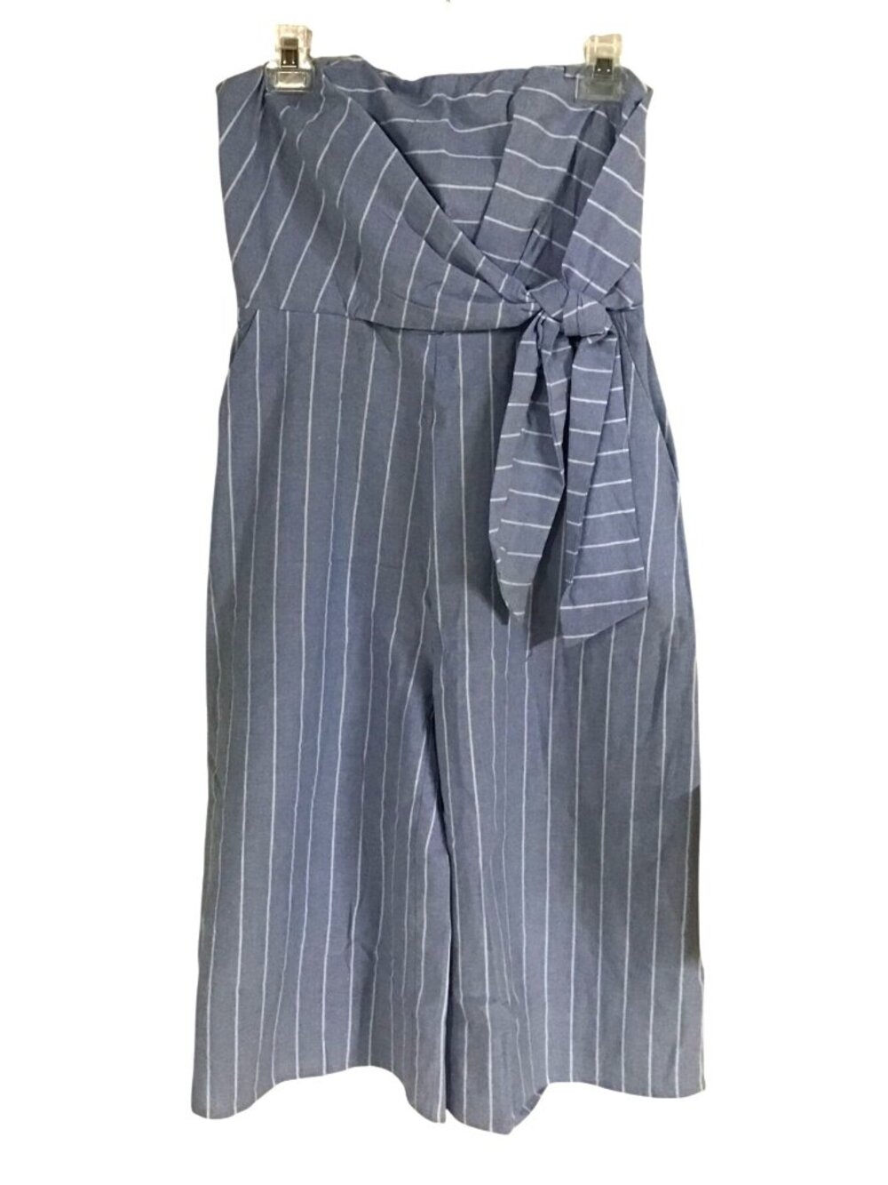 Blue White Striped Sleeveless Boho Wide Leg Jumpsuit Womens Large